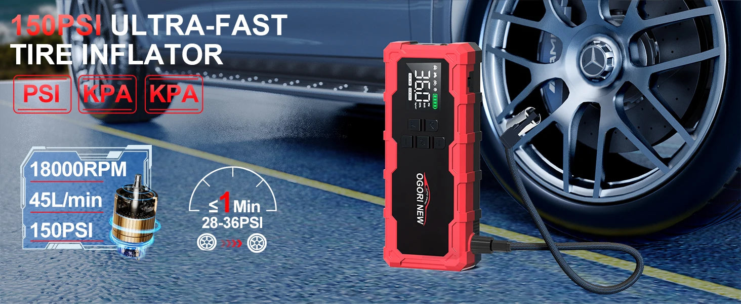 Jump Starter with Air Compressor 150PSI, 7000/8000A Portable