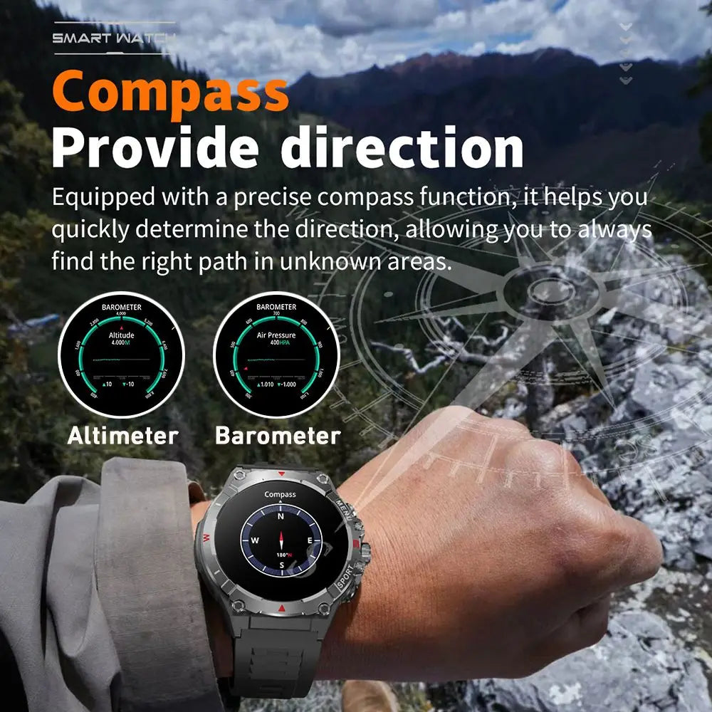 Military Grade AMOLED Smart Watch Men GPS Positioning 500 mAh Large Battery Health Monitoring 100+ Sports Mode Smartwatch 2025