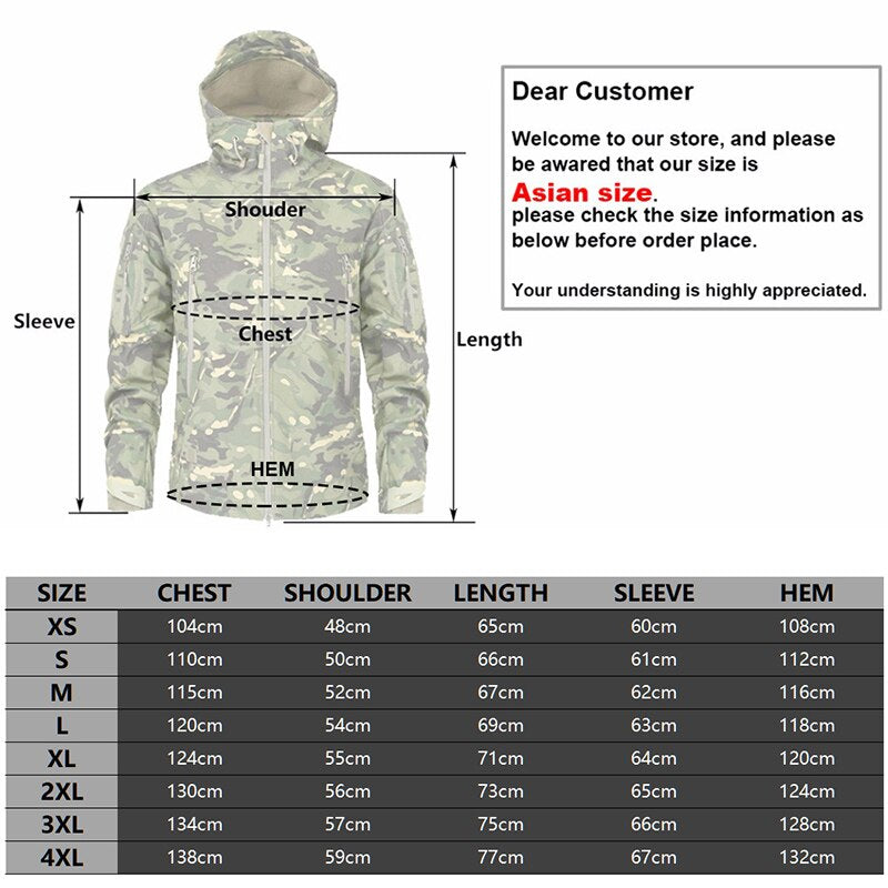 Mege Shark Skin Soft Shell Military Tactical Jacket Men Waterproof Army
