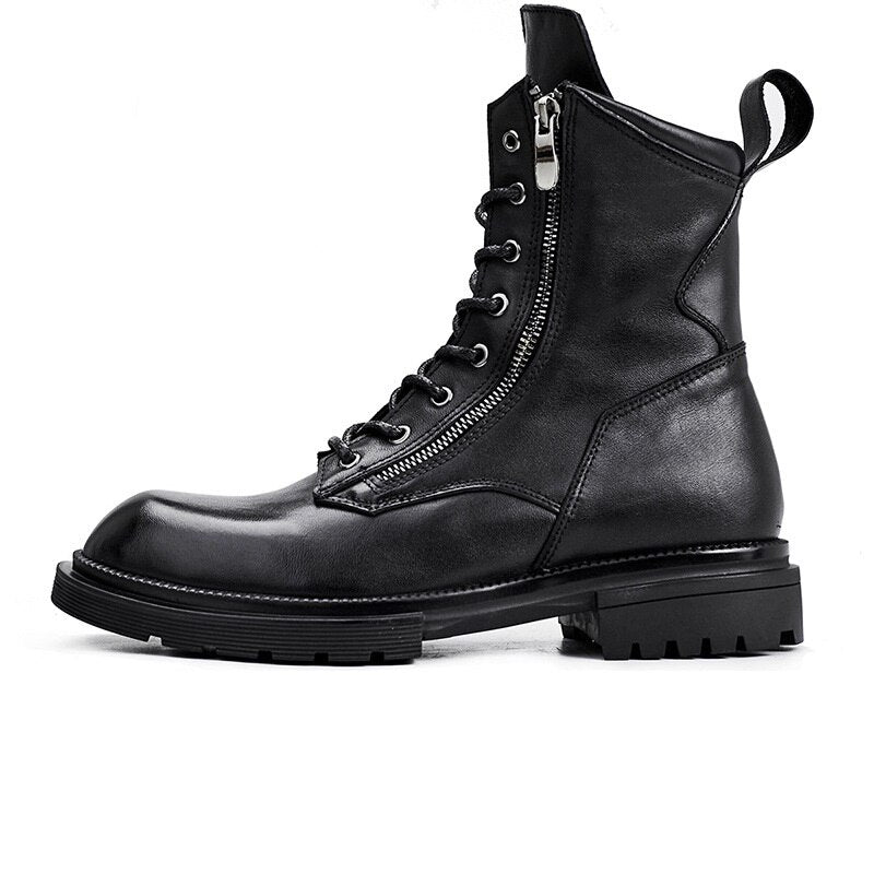 Luxury Design Men Motorcycle Boots Genuine Leather Lace-Up