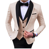 Blue Slit Mens Suits 3 Piece Black Shawl Lapel Casual