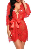 New Sexy Women Lingerie Lace Ruffles Robe See-through Babydoll