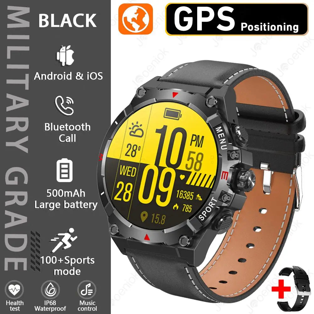 Military Grade AMOLED Smart Watch Men GPS Positioning 500 mAh Large Battery Health Monitoring 100+ Sports Mode Smartwatch 2025