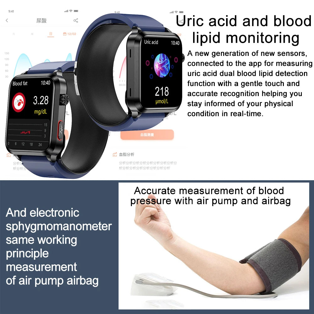 Medical grade smartwatch 2025 Air Pump Bluetooth call health watch True Accurately Blood Pressure Uric Acid Blood Lipids watch