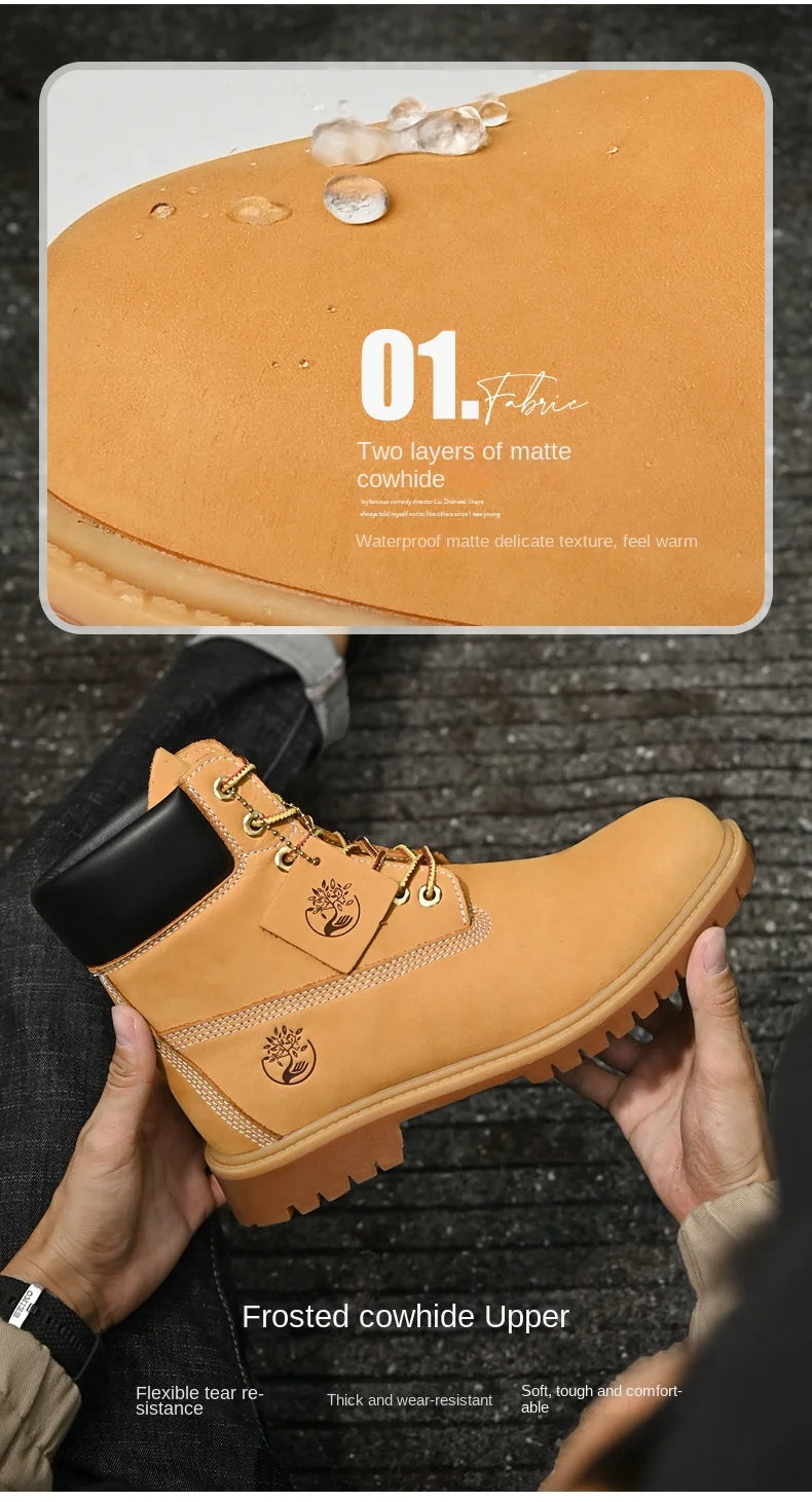 Boots Men High Top Boots High Quality Women Leather Shoes Fashion Outdoor Sneakers Men Lace Up Non-Slip Ankle Boots for Couple
