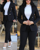 Casual Business Double Breasted Blazers Jacket Pants 2 Piece Set