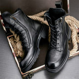 Luxury Design Men Motorcycle Boots Genuine Leather Lace-Up