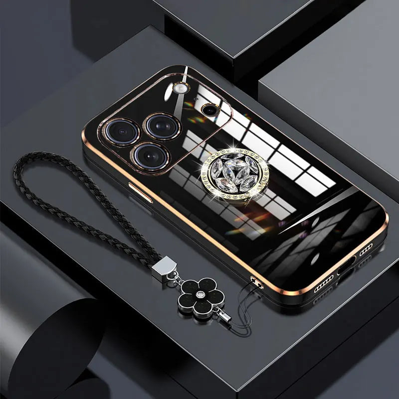 iphone17pro Case Luxury with Holder,Diamond Ring Case For iphone 17 Pro Max Air Shockproof Case iphone17 Cover with Lanyard
