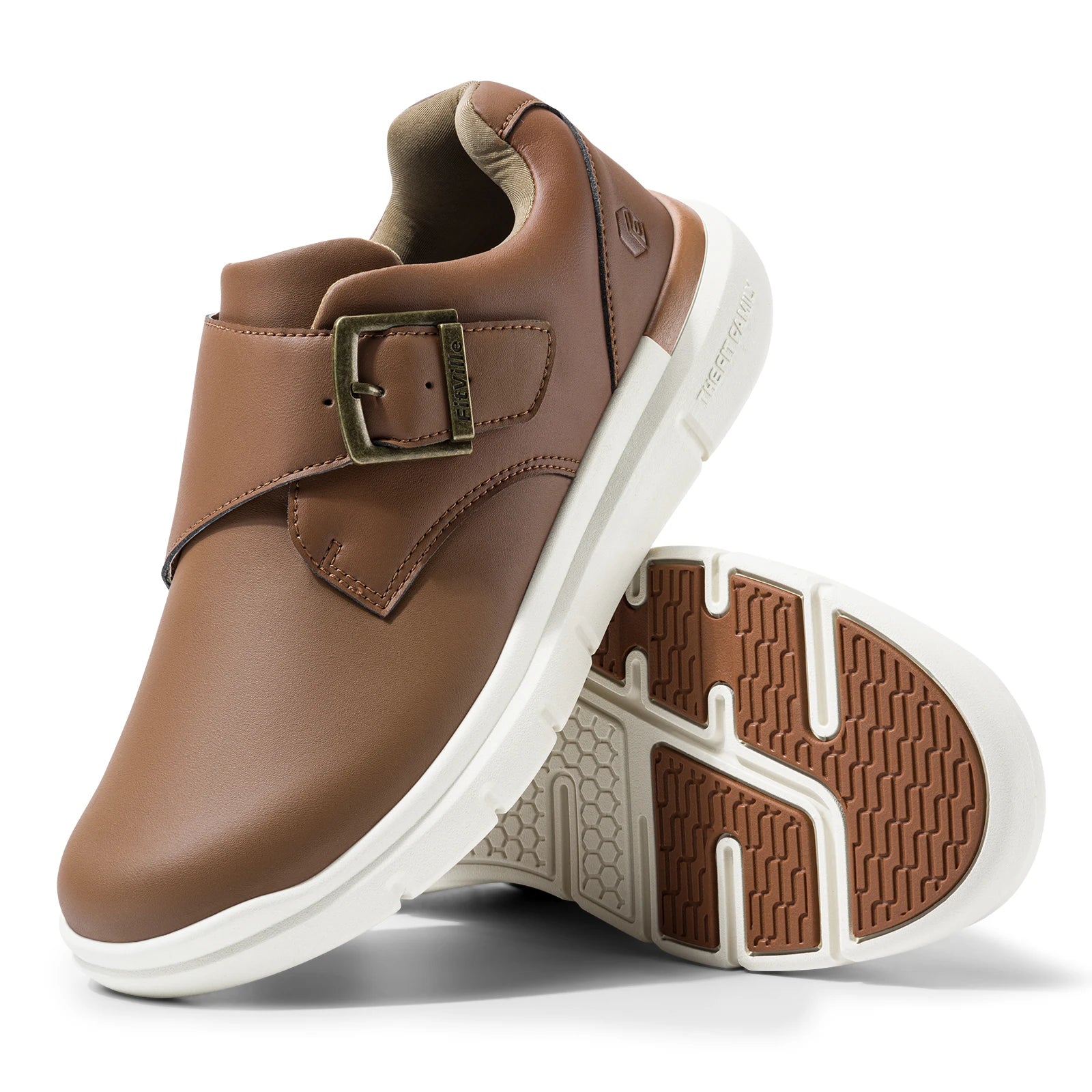 FitVille Men's Leather Shoes Wide Shoes for Swollen Feet Men's Diabetic Walking Shoes for Outdoor Business Walking Shoe