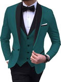 Blue Slit Mens Suits 3 Piece Black Shawl Lapel Casual