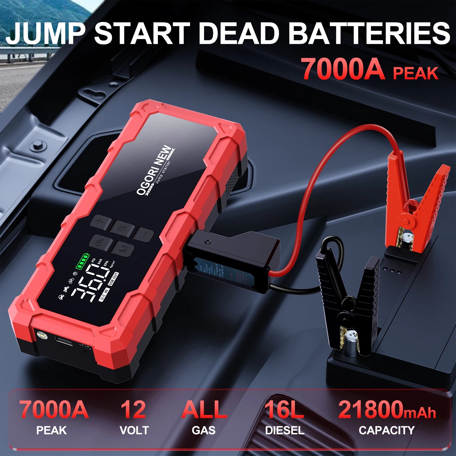 Jump Starter with Air Compressor 150PSI, 7000/8000A Portable