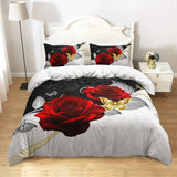 Red Rose Duvet Cover Set King Size, Red and White Comforter Cover