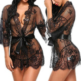 New Sexy Women Lingerie Lace Ruffles Robe See-through Babydoll