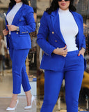 Casual Business Double Breasted Blazers Jacket Pants 2 Piece Set