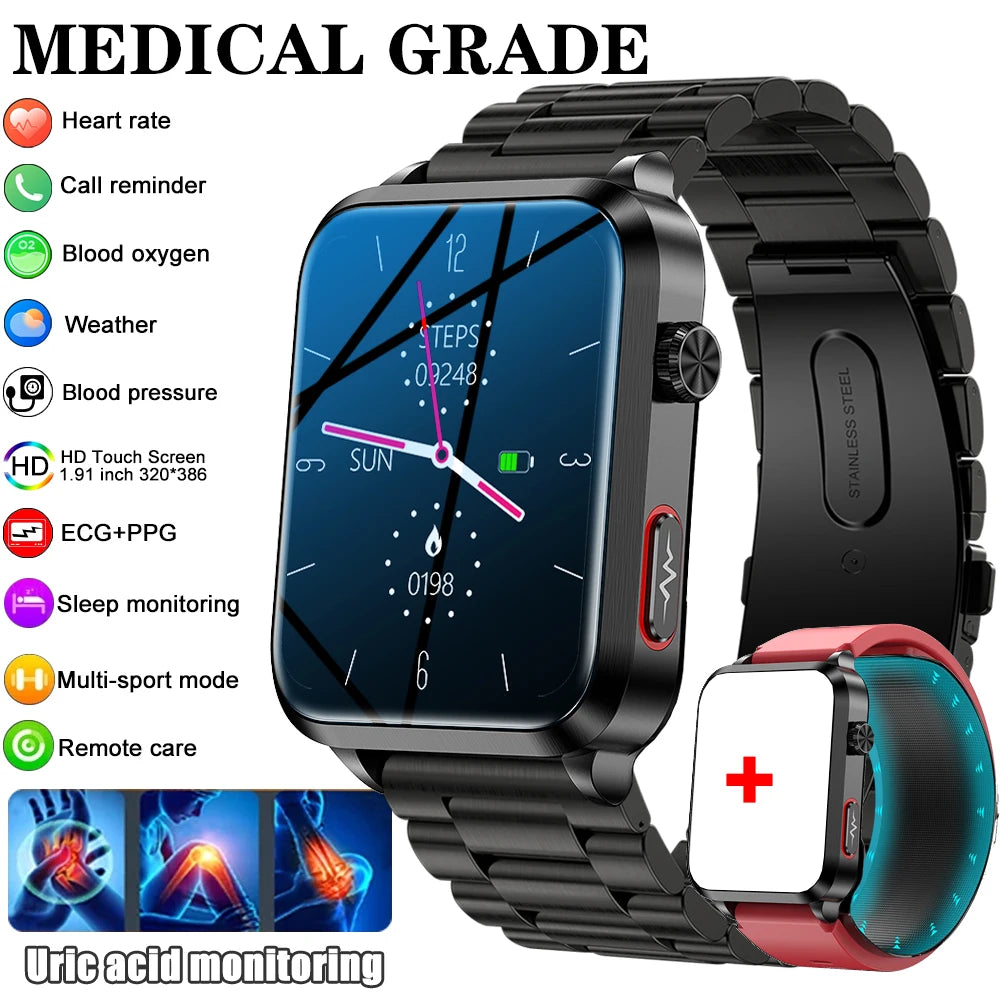 Medical grade smartwatch 2025 Air Pump Bluetooth call health watch True Accurately Blood Pressure Uric Acid Blood Lipids watch