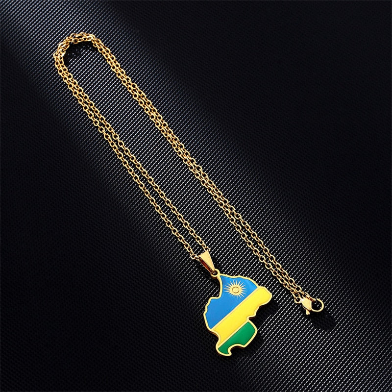 Titanium Steel Rwanda Map African Enamel Trendy Gold Silver Color
