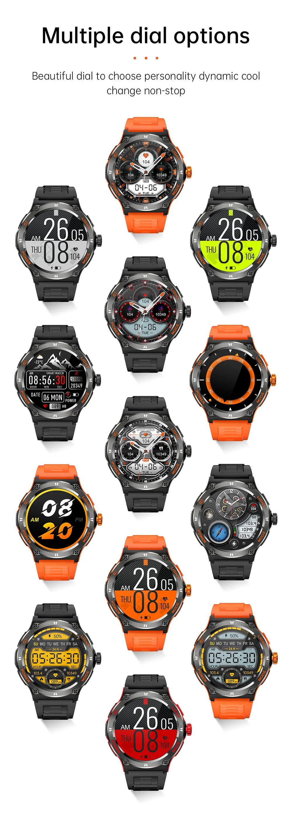 2024 Men's Smart Watch Compass  Sports 3ATM Waterproof Smartwatch Health Monitoring Bluetooth Call  500 Mah Smart Watche
