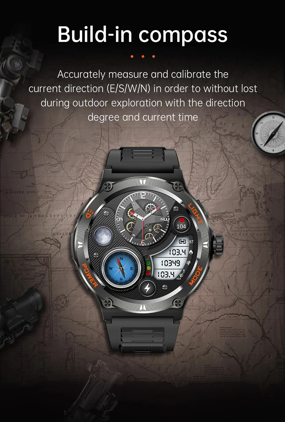2024 Men's Smart Watch Compass  Sports 3ATM Waterproof Smartwatch Health Monitoring Bluetooth Call  500 Mah Smart Watche