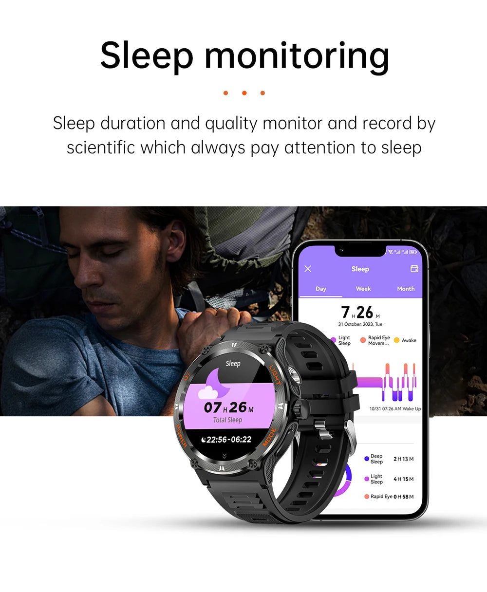 2024 Men's Smart Watch Compass  Sports 3ATM Waterproof Smartwatch Health Monitoring Bluetooth Call  500 Mah Smart Watche