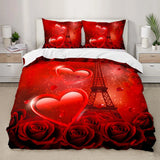 Red Rose Duvet Cover Set King Size, Red and White Comforter Cover