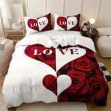 Red Rose Duvet Cover Set King Size, Red and White Comforter Cover