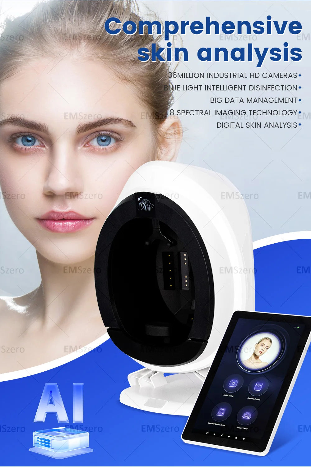 AISIA Q1 3D AI Facial Skin Analyzer 9 Spectrum 36MP