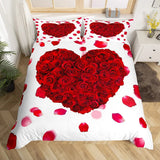 Red Rose Duvet Cover Set King Size, Red and White Comforter Cover