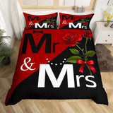 Red Rose Duvet Cover Set King Size, Red and White Comforter Cover