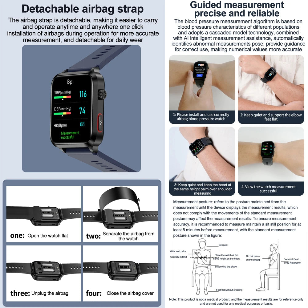 Medical grade smartwatch 2025 Air Pump Bluetooth call health watch True Accurately Blood Pressure Uric Acid Blood Lipids watch