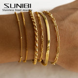 SUNIBI Classic Snake Chain Bracelets for Women Trend Gold Plated