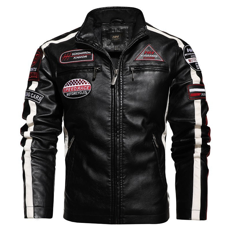 Men Motorcycle Jacket Logo Embroidery Bomber Jacket Slim Fit Coat Biker
