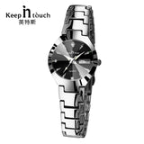 Black Silver Watch Women Quartz Calendar Rhinestone Dress Bracelet