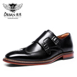 DESAI Monk Strap Slip on Genuine Leather Dress Brogue Shoes