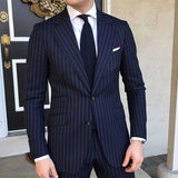 Pinstripe Slim Fit Men Suits for Formal Wedding Tuxedo Notched Lapel 2