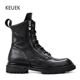 Luxury Design Men Motorcycle Boots Genuine Leather Lace-Up