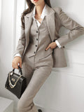 Korean Fashion Women Blazer 3 Pcs Vintage Long Sleeve Suit Jackets