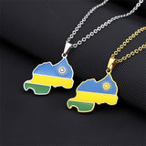 Titanium Steel Rwanda Map African Enamel Trendy Gold Silver Color