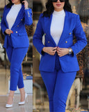 Casual Business Double Breasted Blazers Jacket Pants 2 Piece Set